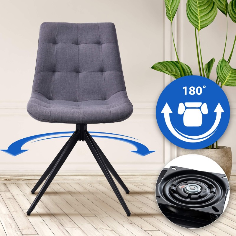 Silla de comedor Merna, tapizada en tela gris oscuro.