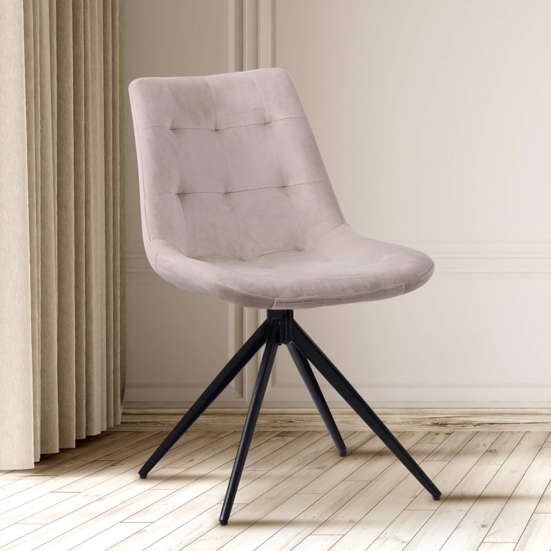 Silla de comedor Merna de terciopelo, color crema