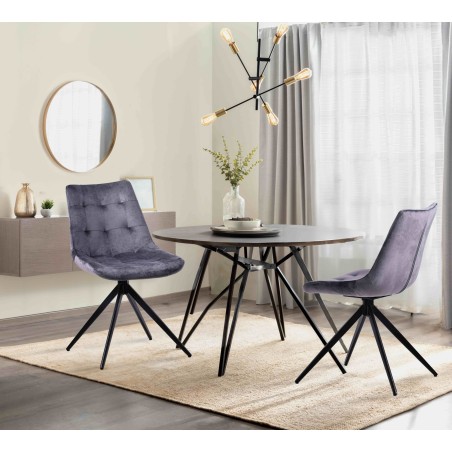 Silla de comedor Merna en terciopelo gris oscuro