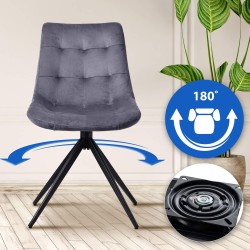 Silla de comedor Merna en terciopelo gris oscuro