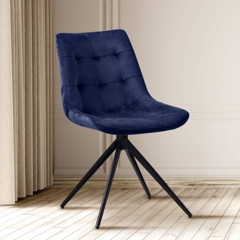 Silla de comedor Merna, terciopelo, azul oscuro