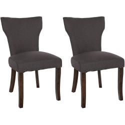 Juego de 2 sillas de comedor Zadar, tapizadas en tela oscura de estilo antiguo, color gris oscuro.
