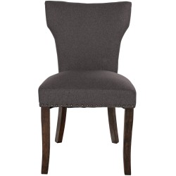 Juego de 2 sillas de comedor Zadar, tapizadas en tela oscura de estilo antiguo, color gris oscuro.