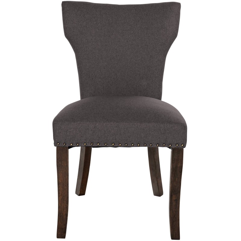 Juego de 2 sillas de comedor Zadar, tapizadas en tela oscura de estilo antiguo, color gris oscuro.