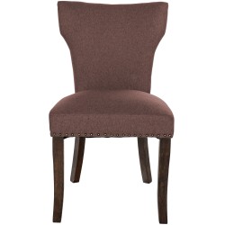 Juego de 2 sillas de comedor Zadar, tapizadas en tela marrón oscuro antigua.