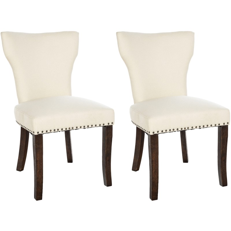 Juego de 2 sillas de comedor Zadar, tapizadas en tela color crema oscuro antiguo.