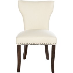 Juego de 2 sillas de comedor Zadar, tapizadas en tela color crema oscuro antiguo.