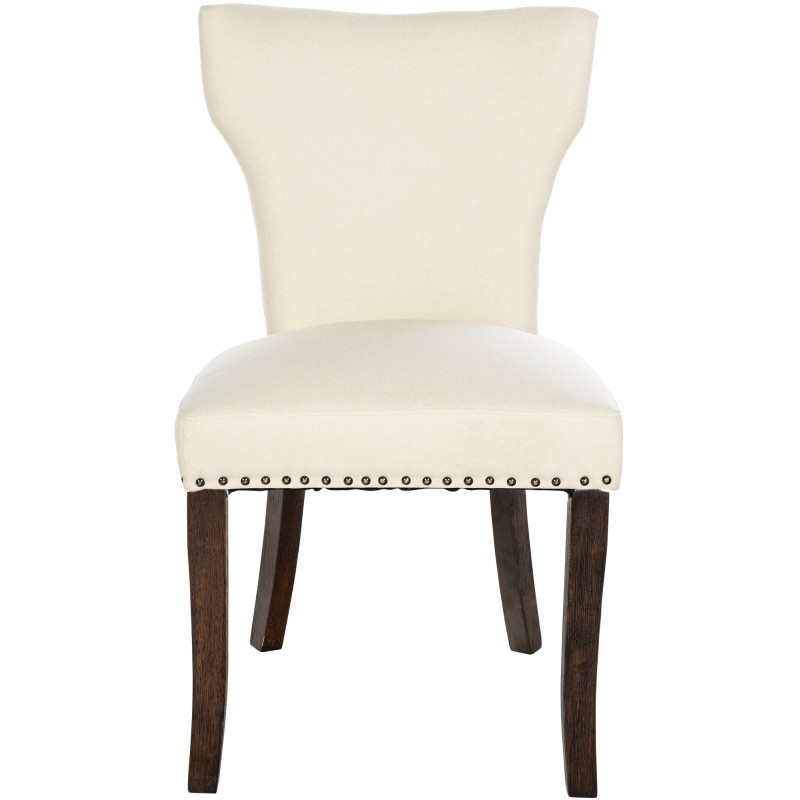 Juego de 2 sillas de comedor Zadar, tapizadas en tela color crema oscuro antiguo.