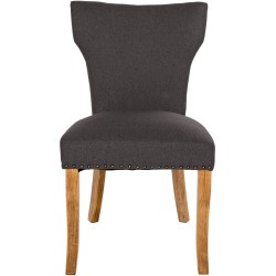 Juego de 2 sillas de comedor Zadar, tapizadas en tela gris oscuro claro de estilo antiguo.