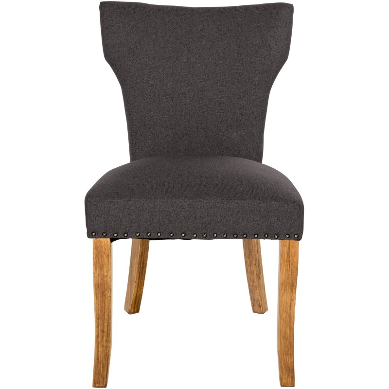 Juego de 2 sillas de comedor Zadar, tapizadas en tela gris oscuro claro de estilo antiguo.