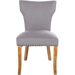 Juego de 2 sillas de comedor Zadar, tapizadas en tela gris claro antigua.