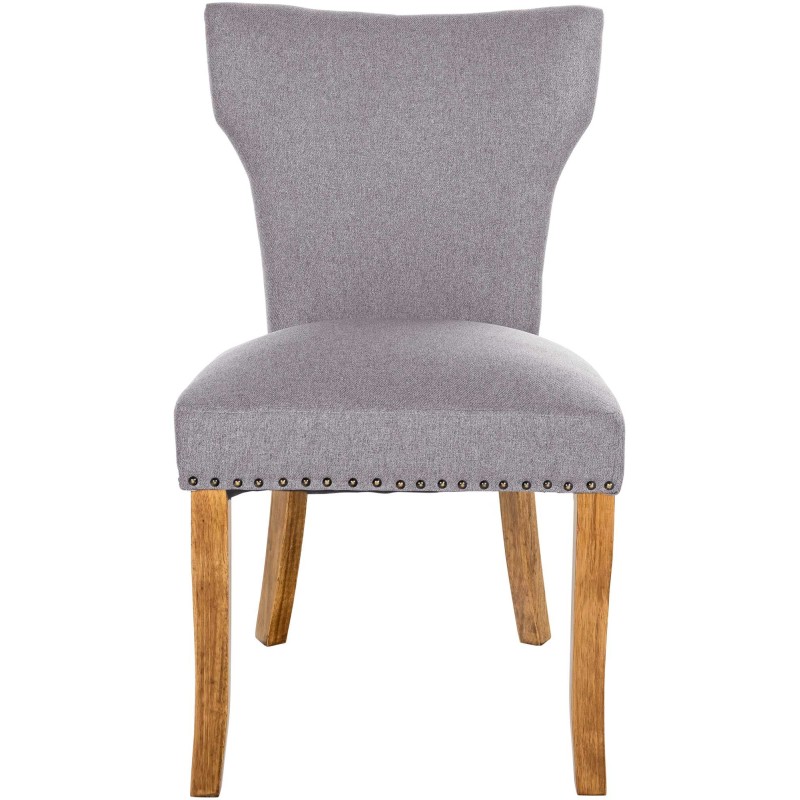 Juego de 2 sillas de comedor Zadar, tapizadas en tela gris claro antigua.