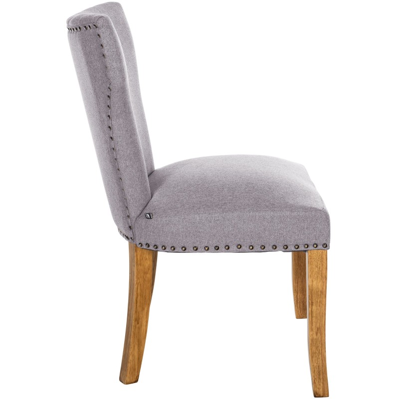 Juego de 2 sillas de comedor Zadar, tapizadas en tela gris claro antigua.