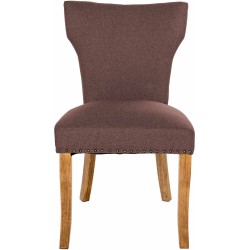 Juego de 2 sillas de comedor Zadar, tapizadas en tela marrón claro antigua.