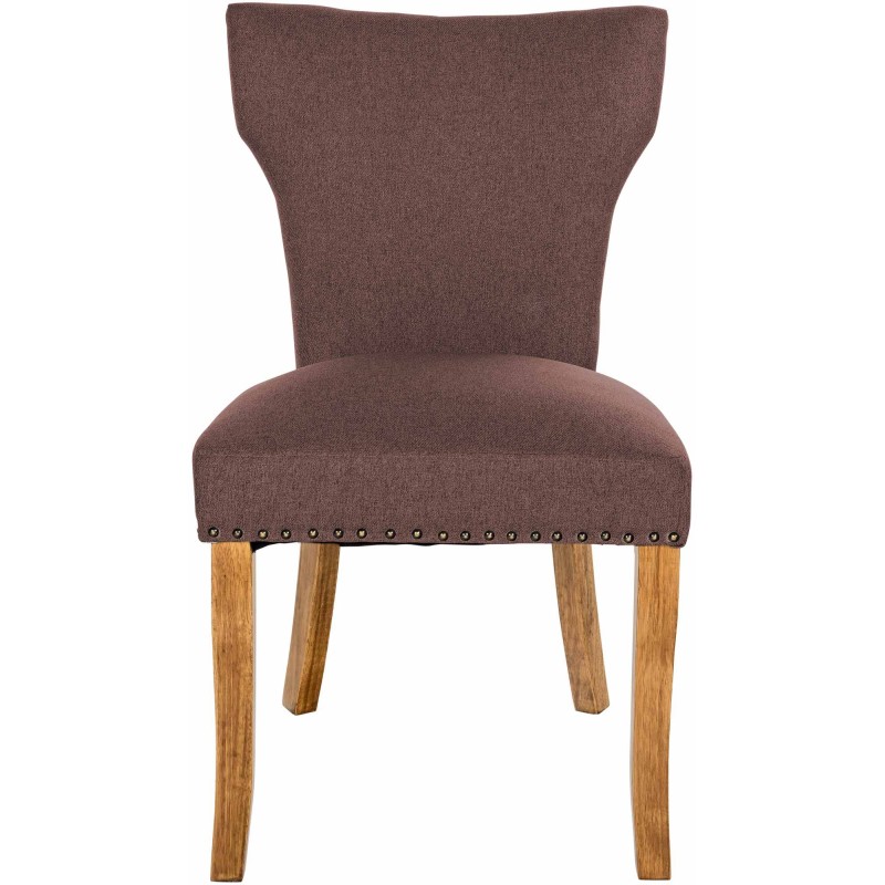 Juego de 2 sillas de comedor Zadar, tapizadas en tela marrón claro antigua.
