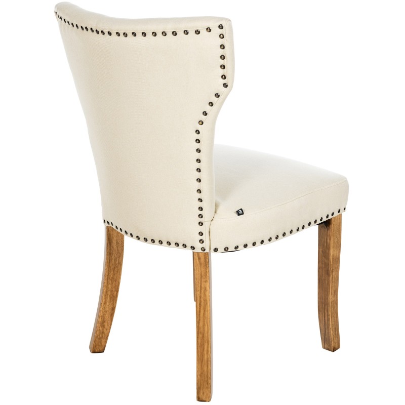 Juego de 2 sillas de comedor Zadar, tapizadas en tela color crema claro de estilo antiguo.