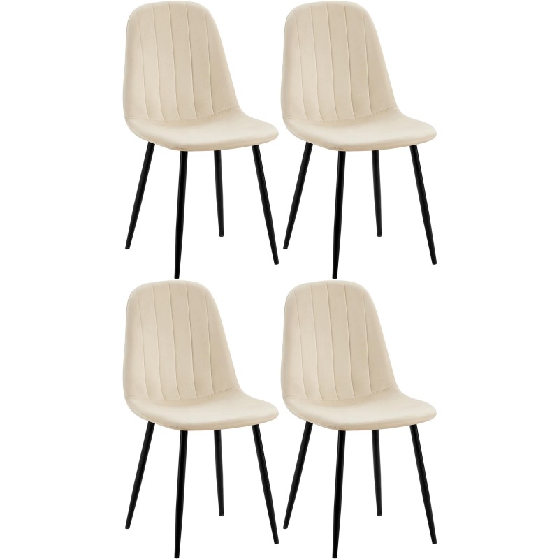 Juego de 4 sillas de comedor Baxter en terciopelo color crema