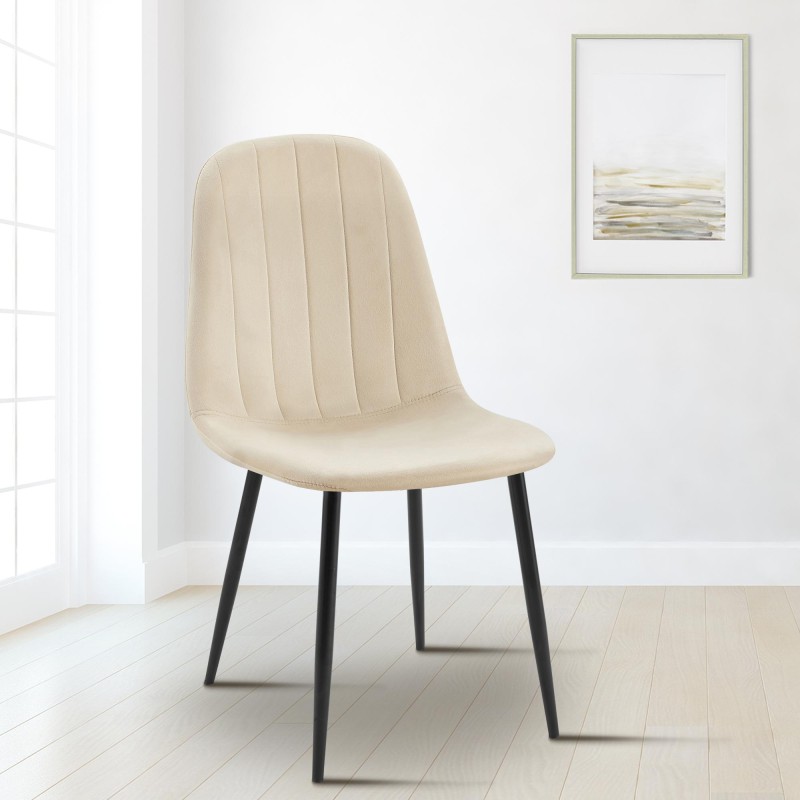 Juego de 4 sillas de comedor Baxter en terciopelo color crema