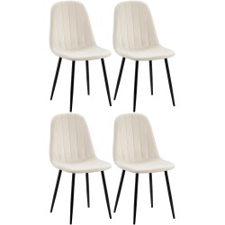Juego de 4 sillas de comedor Baxter en terciopelo blanco crema