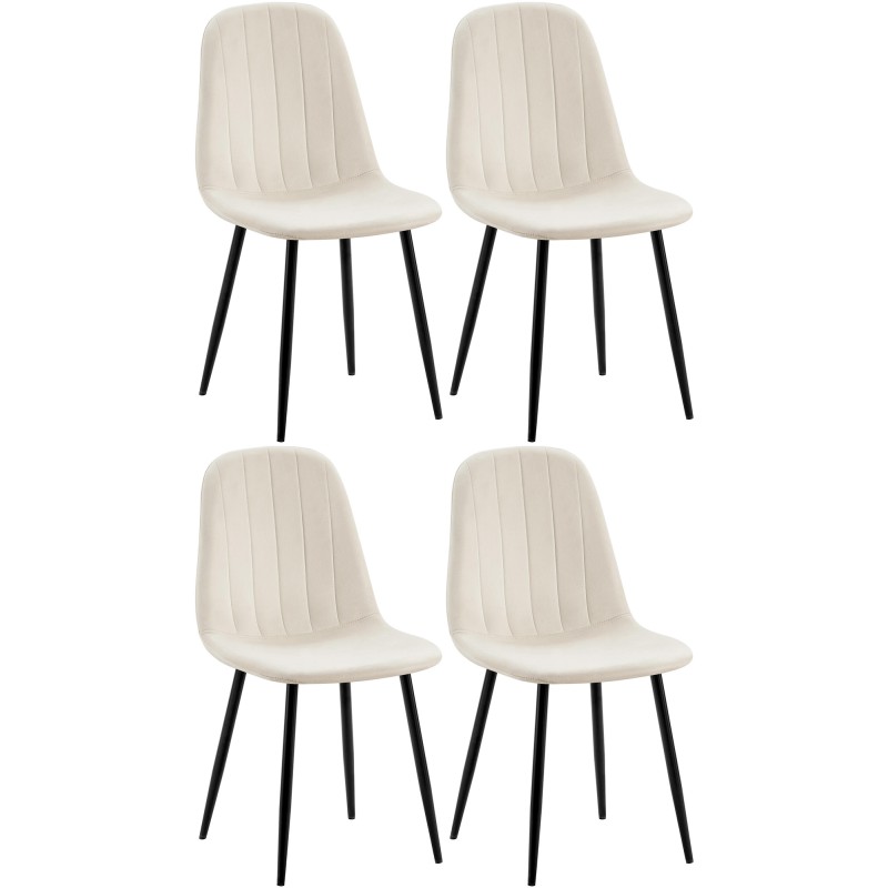 Juego de 4 sillas de comedor Baxter en terciopelo blanco crema