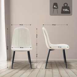 Juego de 4 sillas de comedor Baxter en terciopelo blanco crema