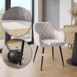 Juego de 2 sillas de comedor Monett, terciopelo, B, gris