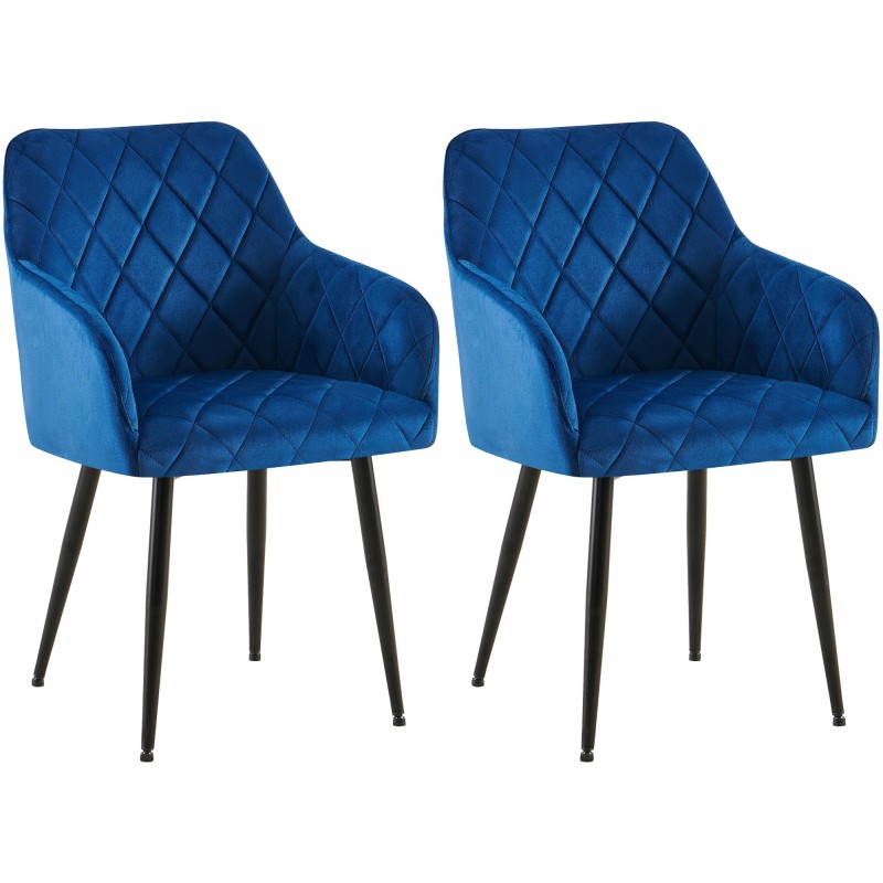 Juego de 2 sillas de comedor Monett en terciopelo azul oscuro