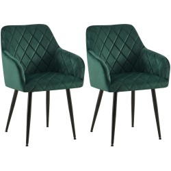 Juego de 2 sillas de comedor Monett en terciopelo verde B