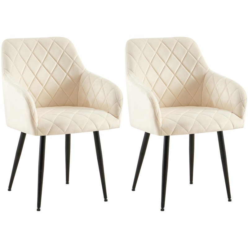Juego de 2 sillas de comedor Monett en terciopelo color crema B