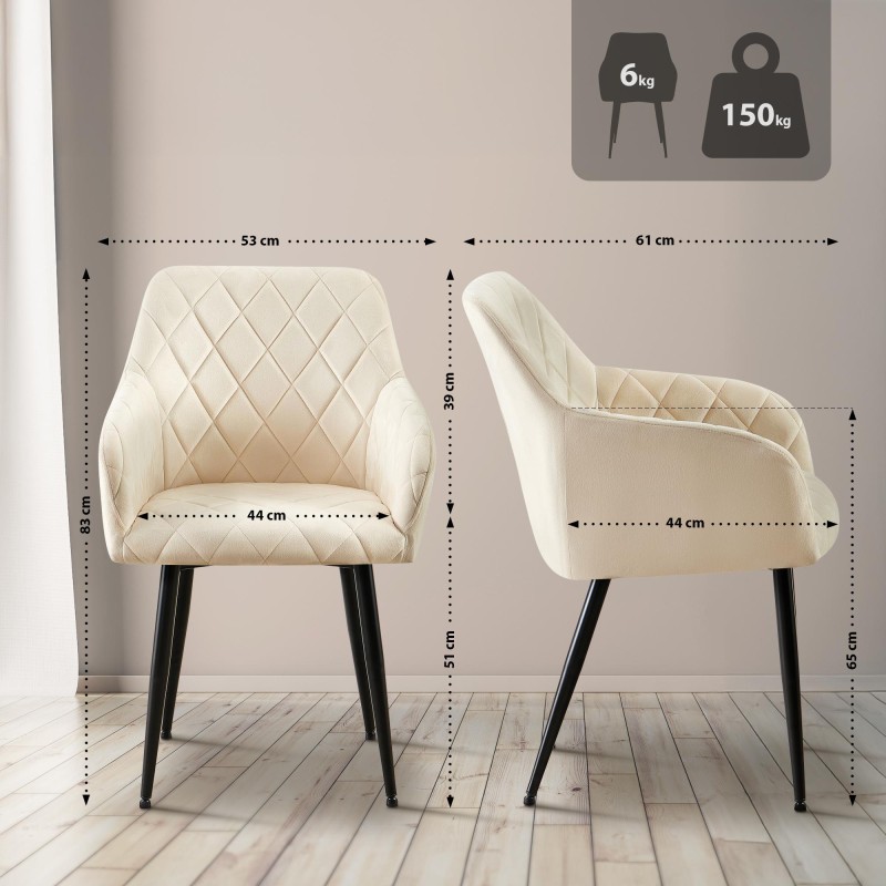 Juego de 2 sillas de comedor Monett en terciopelo color crema B