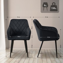 Juego de 2 sillas de comedor Monett, terciopelo, B, negras