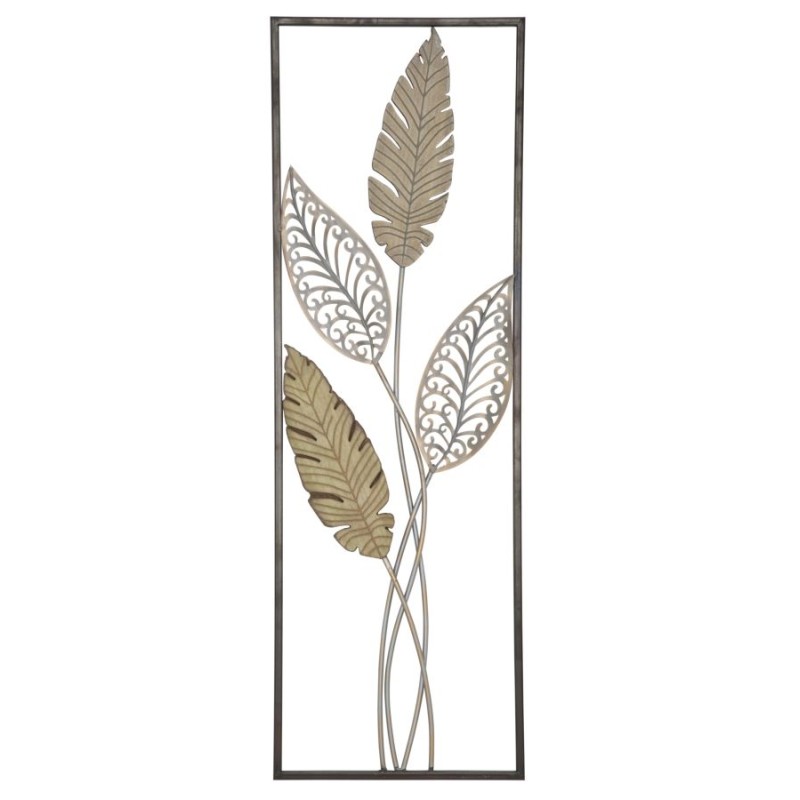 Decoración mural de hoja metálica – Modelo Foglie A – 30x91 cm – Elegancia industrial natural
