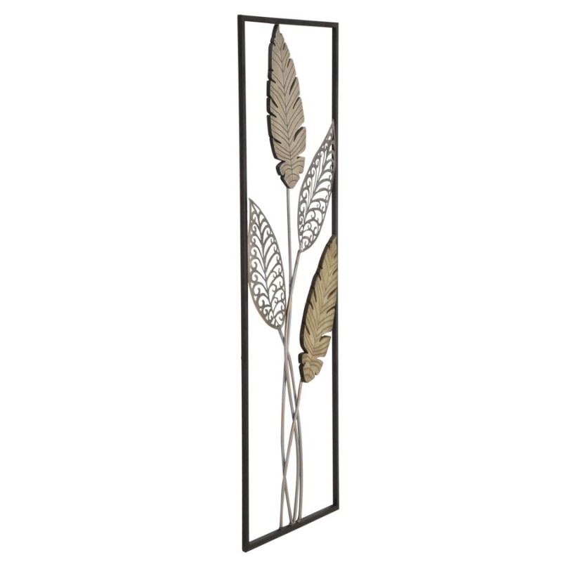 Decoración mural de hoja metálica – Modelo Foglie A – 30x91 cm – Elegancia industrial natural