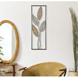 Decoración mural de hoja metálica – Modelo Foglie A – 30x91 cm – Elegancia industrial natural