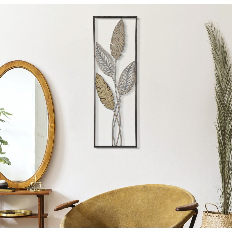 Decoración mural de hoja metálica – Modelo Foglie A – 30x91 cm – Elegancia industrial natural