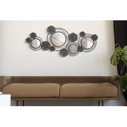 Panel mural con espejos redondos oscuros – 117x49 cm – Elegancia moderna