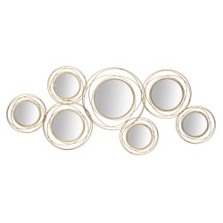 Panel de pared con espejos redondos dorados – 124x53 cm – Estilo glamuroso y chic