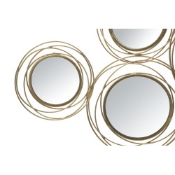 Panel de pared con espejos redondos dorados – 124x53 cm – Estilo glamuroso y chic