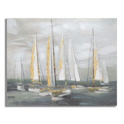 Cuadro decorativo de barco dorado – 100x80 cm – Pintura glamurosa, brillante y refinada