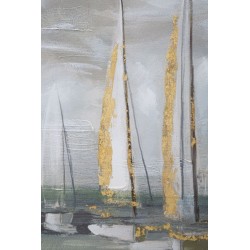 Cuadro decorativo de barco dorado – 100x80 cm – Pintura glamurosa, brillante y refinada