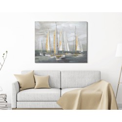 Cuadro decorativo de barco dorado – 100x80 cm – Pintura glamurosa, brillante y refinada