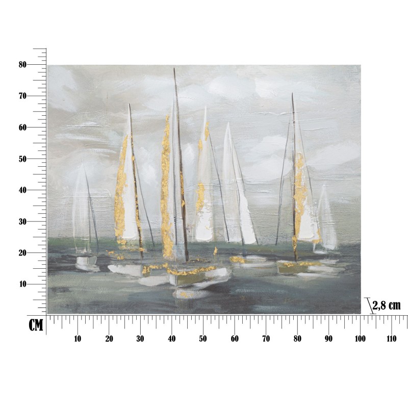 Cuadro decorativo de barco dorado – 100x80 cm – Pintura glamurosa, brillante y refinada