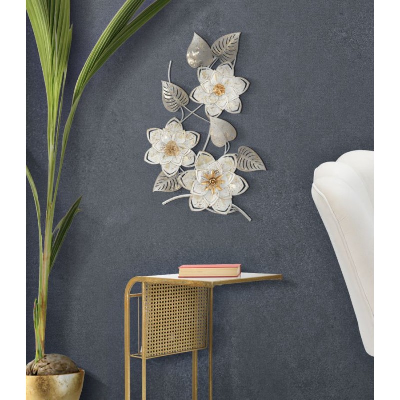 Panel de pared de hierro forjado ártico – 39x67 cm – Elegante estampado floral Glam