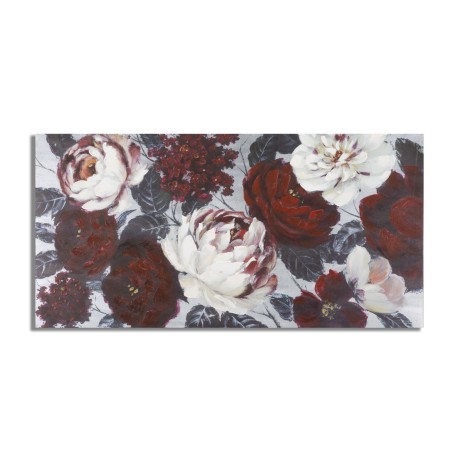 Cuadro decorativo hecho a mano con flores blancas y rojas – 120x60 cm – Pintura floral glamurosa