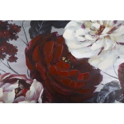 Cuadro decorativo hecho a mano con flores blancas y rojas – 120x60 cm – Pintura floral glamurosa