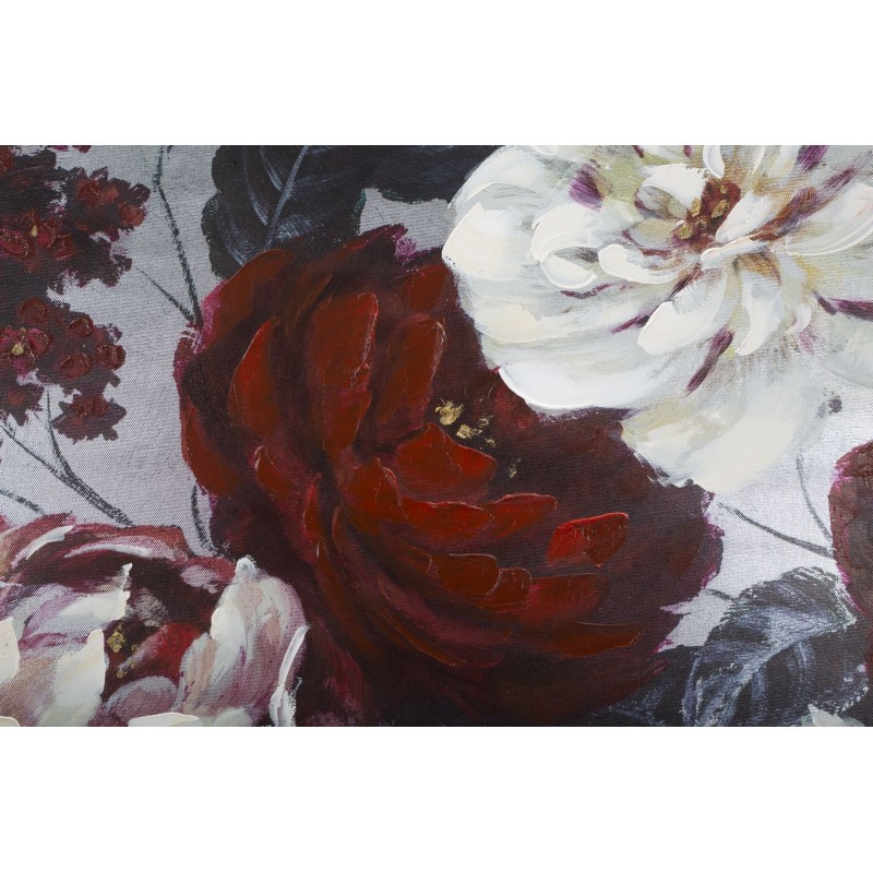 Cuadro decorativo hecho a mano con flores blancas y rojas – 120x60 cm – Pintura floral glamurosa