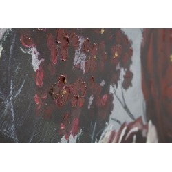 Cuadro decorativo hecho a mano con flores blancas y rojas – 120x60 cm – Pintura floral glamurosa