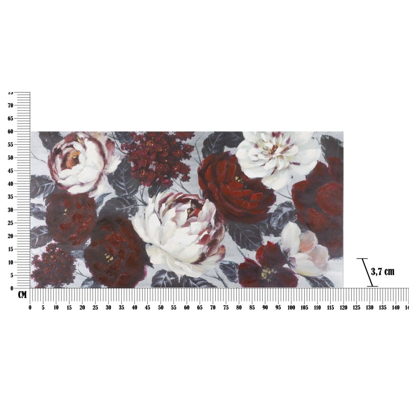 Cuadro decorativo hecho a mano con flores blancas y rojas – 120x60 cm – Pintura floral glamurosa