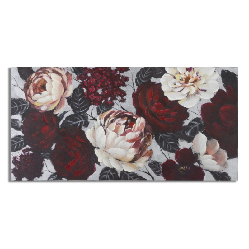 Cuadro artesanal con flores blancas y rojas – 150x76 cm – Efecto luminoso y glamuroso