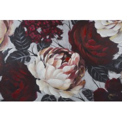 Cuadro artesanal con flores blancas y rojas – 150x76 cm – Efecto luminoso y glamuroso